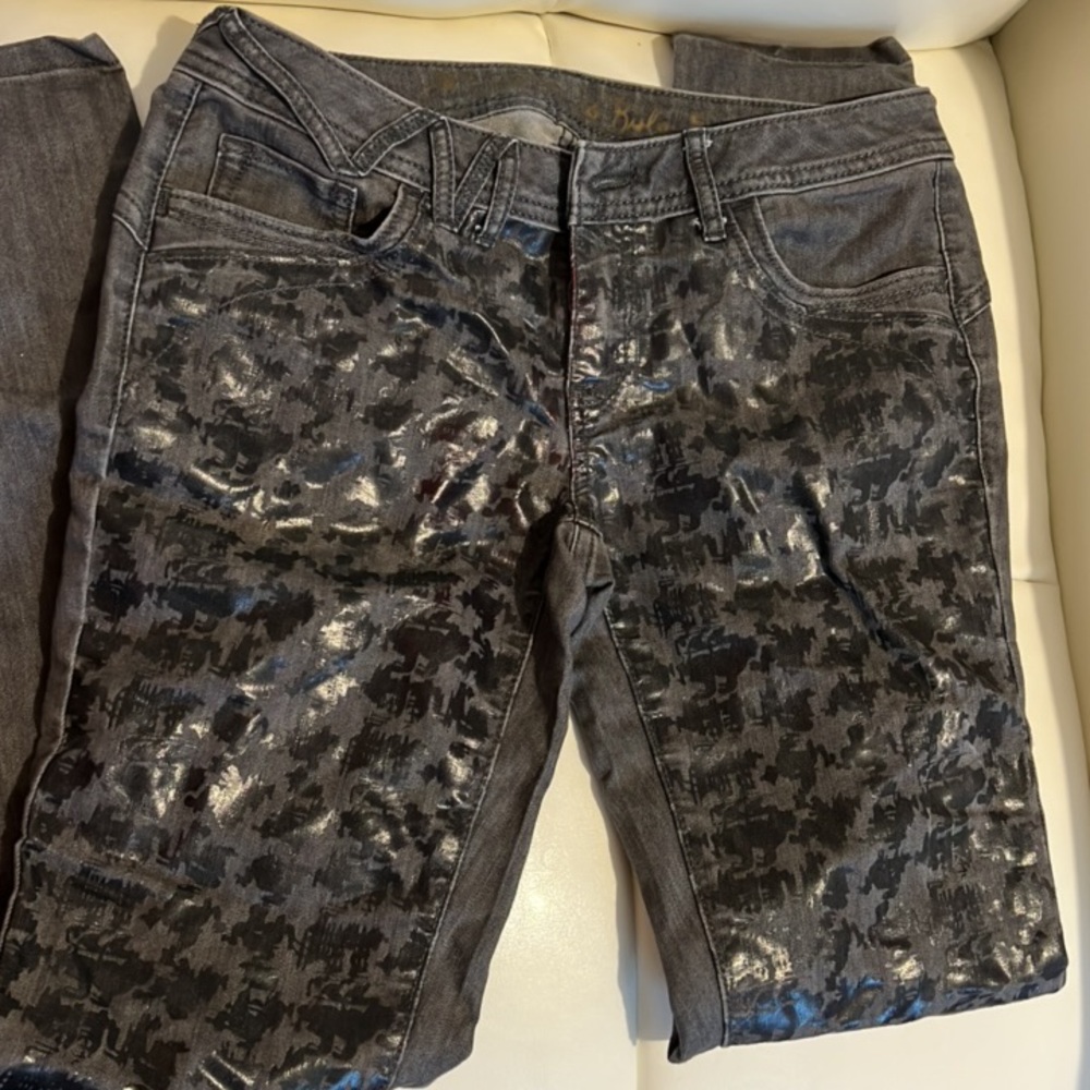 🌸 Born to Rule Pattern Jeans Gray & Black Houndstooth Pattern Beautiful Size 5
